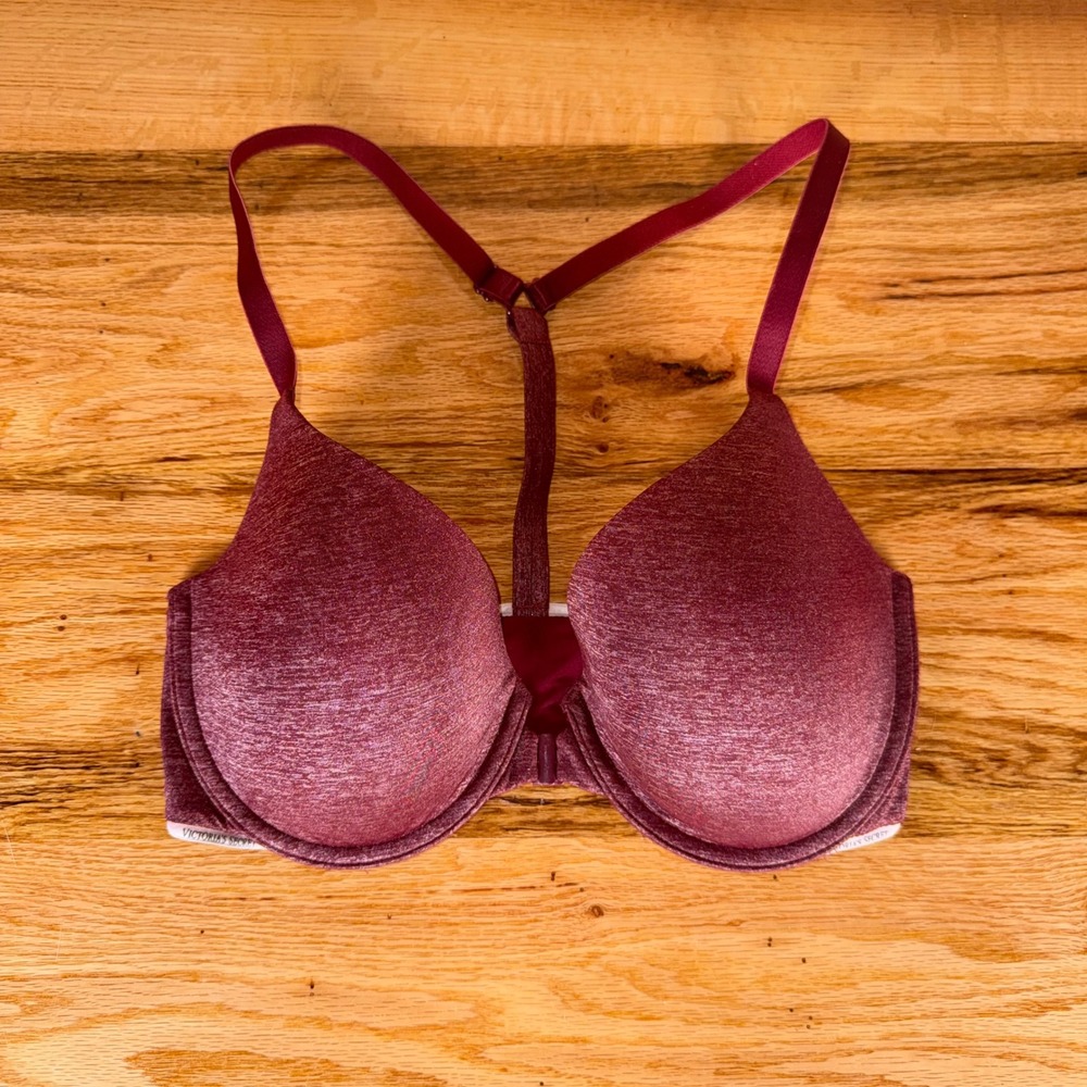 Victoria Secret Racerback Semi Demi Bra 32DD Maroon Heathered Front‎ Closure HH